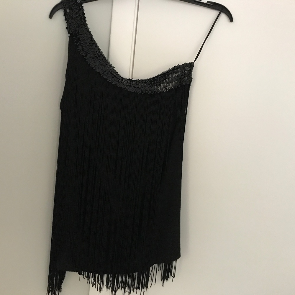Fringe Sequin One Shoulder Top Size M